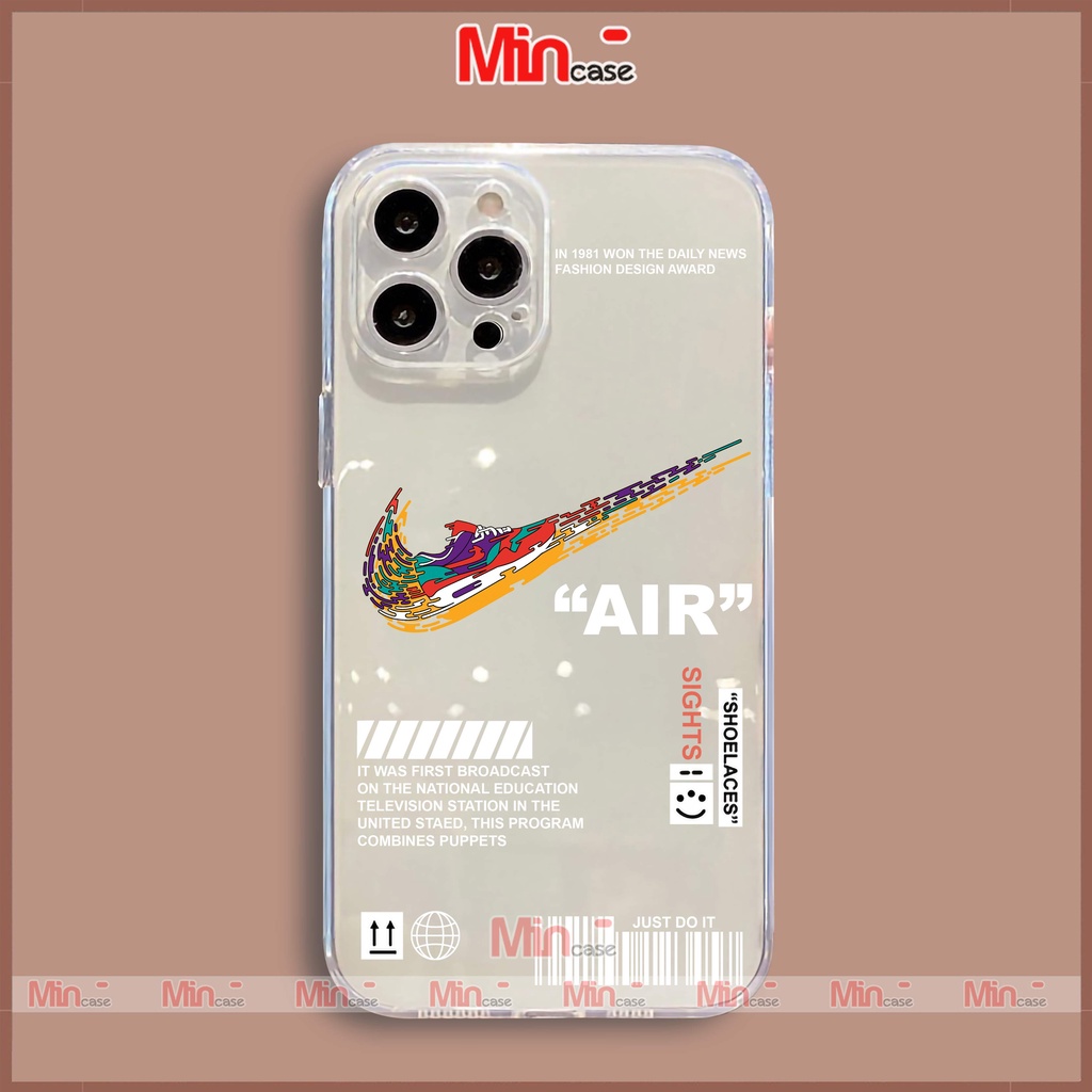 Ốp lưng iPhone Nike chống sốc viền vuông silicon trong suốt bvc cho iphone 6/6s/7/8/X/XS/XR/11/12/13 Pro Plus Max