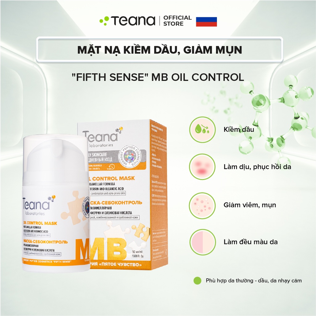 Mặt nạ Teana Fifth Sensein MB Oil Control Mask giúp kiềm dầu, kh.áng viêm, giảm mụn 50ml