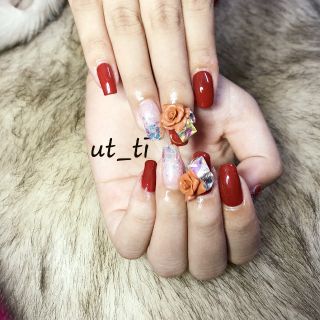 hồng 3d- hoa bột mỹ nail