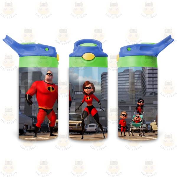 Bình Uống Nước Giữ Nhiệt Cho Bé Có Ống Hút Hình Gia Đình Siêu Nhân - Tỉ Mỉ Studio - Mã 2808KT04