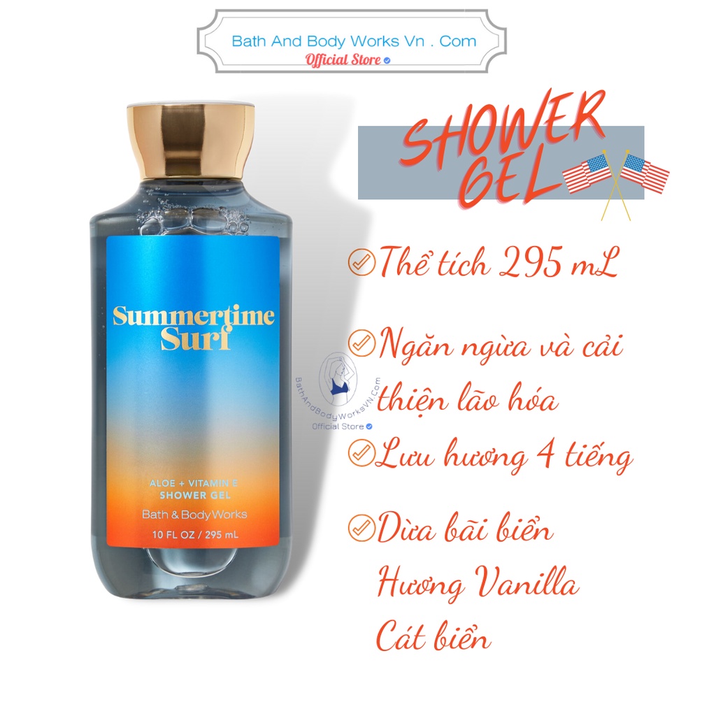 Shower Gel Sữa tắm dưỡng thể Bath And Body Works cấp ẩm và làm sạch cho da, đa dạng mùi hương.