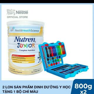 (Sữa mẫu mới)Bộ 2 lon sữa bột Nutren Junior 800g tặng bộ chì màu