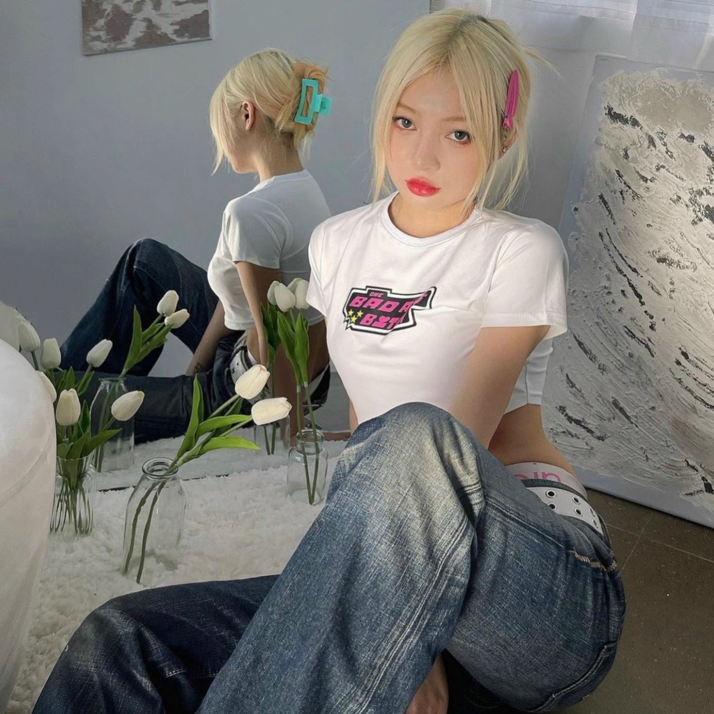 Áo Croptop Ôm Body Cổ Tròn Tay Ngắn Họa Tiết In Chữ B.A.B Siêu Chất Alohashop91