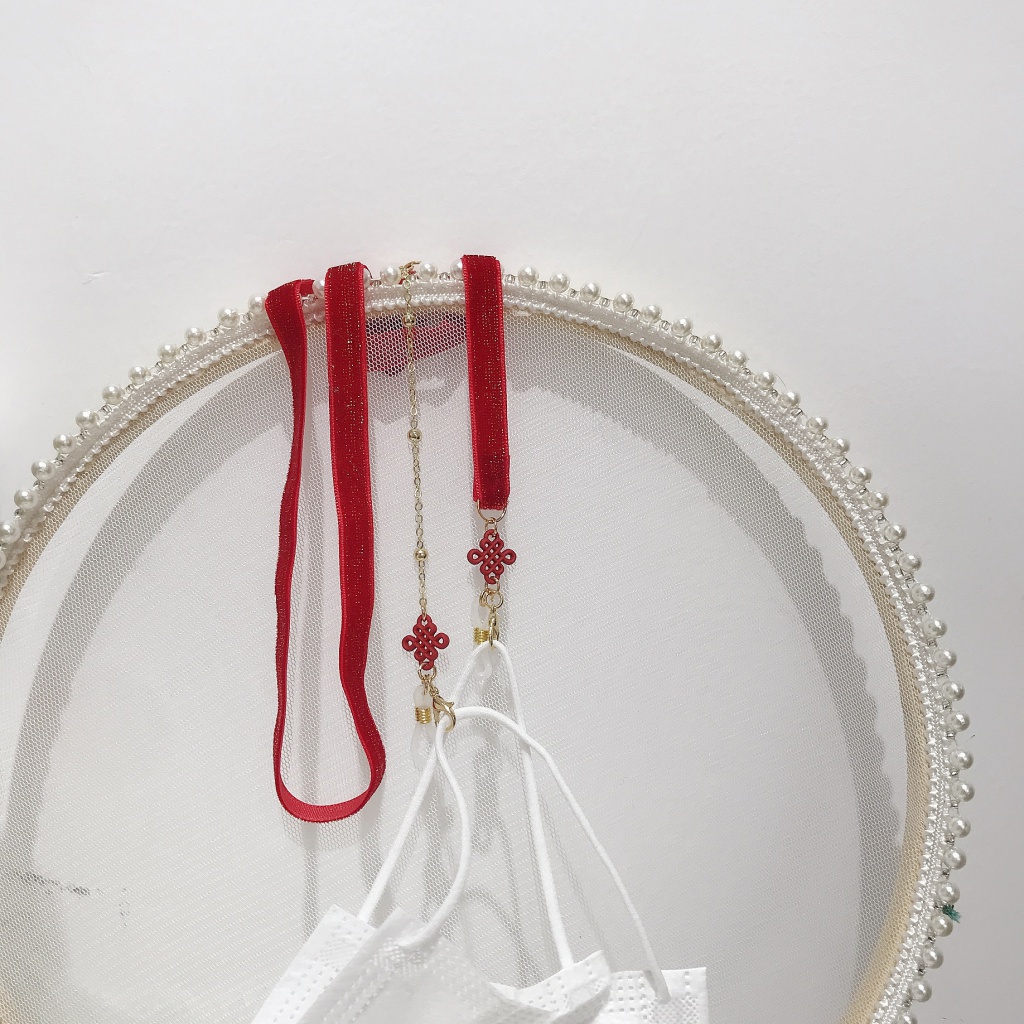 Dây Đeo Khẩu Trang Vải Nhung Đỏ Phong Cách Trung Hoa Độc Đáo