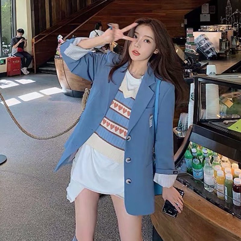 Áo Dệt Kim Không Tay Cổ Chữ V Phong Cách Harajuku Cổ Điển