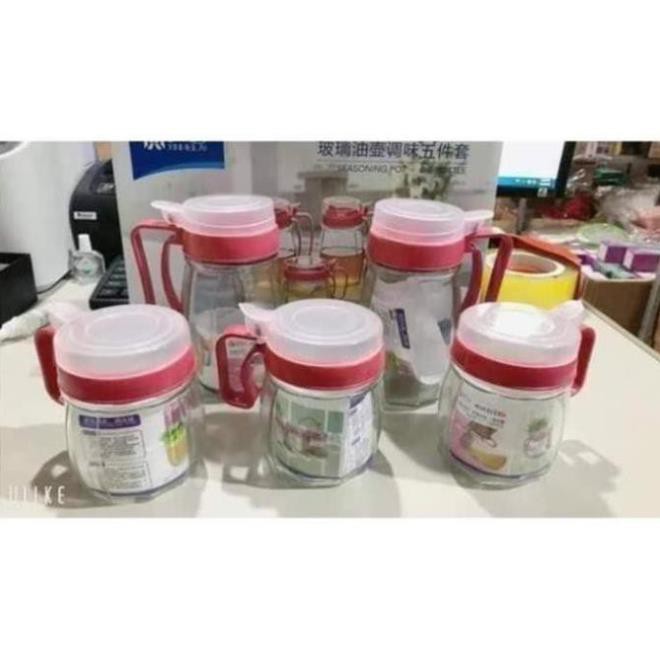 SET 5 Hộp/Hũ Đựng Gia Vị Bằng Thủy Tinh Quai Hồng Cao Cấp. | BigBuy360 - bigbuy360.vn
