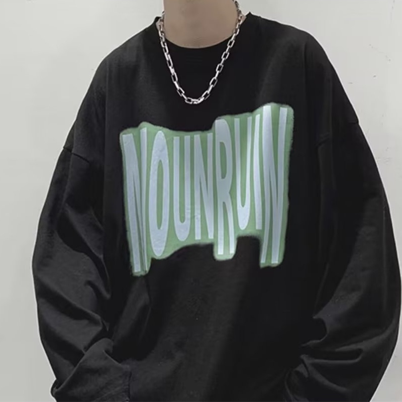 Áo Thun Tay Dài Dáng Rộng In Chữ Phong Cách Hàn Quốc Thời Trang Cho Nam Và Nữ Size M-5XL