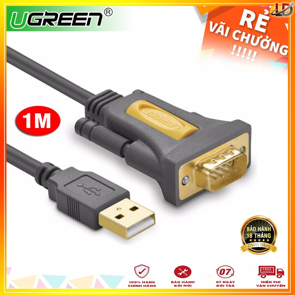 Cáp USB to Com RS232 DB9 chính hãng Ugreen 20210 dài 1m