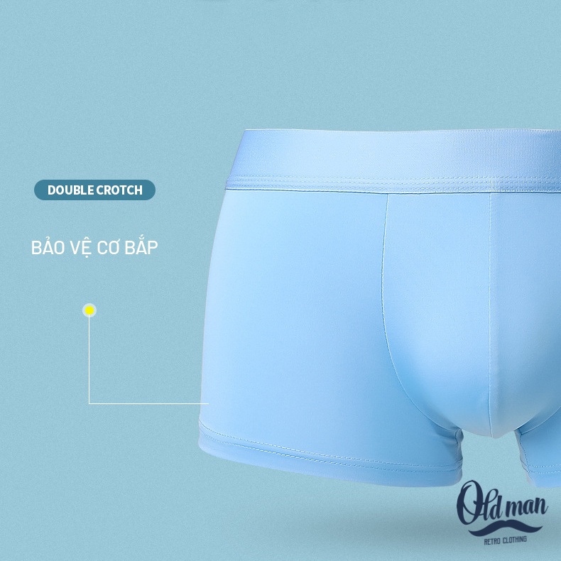 Combo 4 Quần Boxer Lụa Mát Lạnh Nam, Quần Lót Nam Thông Hơi Thun Mát Lạnh, Sịp Nam Modal OLDMAN