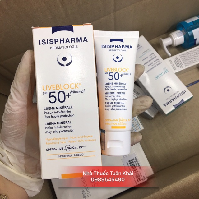 Isis pharma Uveblock SPF50 - kem chống nắng dành cho da nhậy cảm -da kích ứng- Bot 50ml