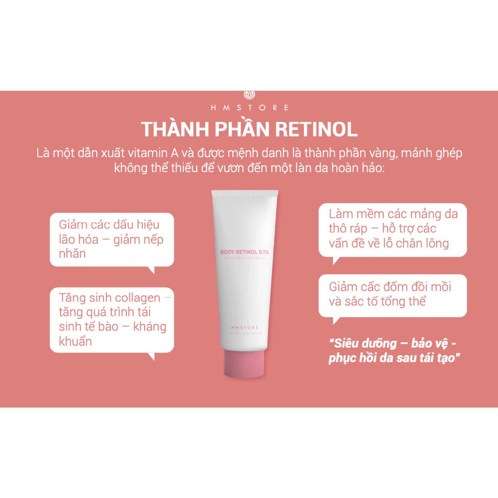 Kem Dưỡng Trắng &amp; Phục Hồi Da Sau Tái Tạo SPF 30 HM STORE - Retinol Body Cream 200g
