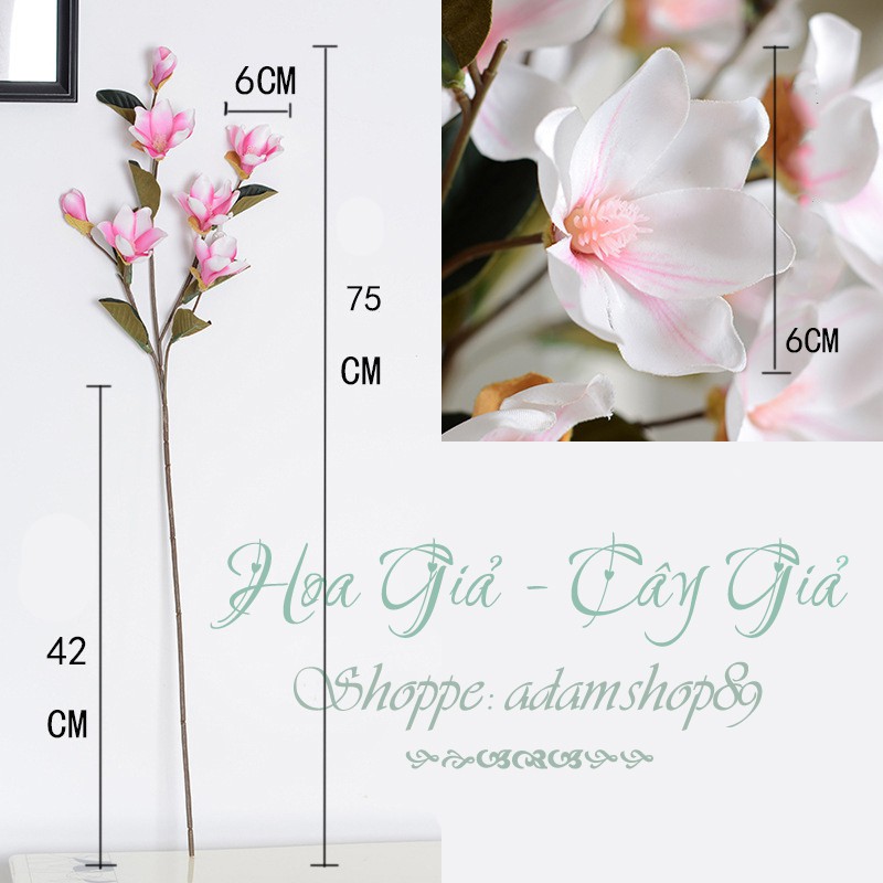 Hoa giả - Cành hoa Mộc Lan lụa Cành Cao 75cm