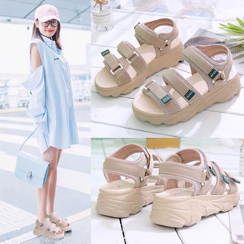 Giày Sandal Nữ/ Quai Hậu Quai Ngang In Chữ Đế Cao Su SD99