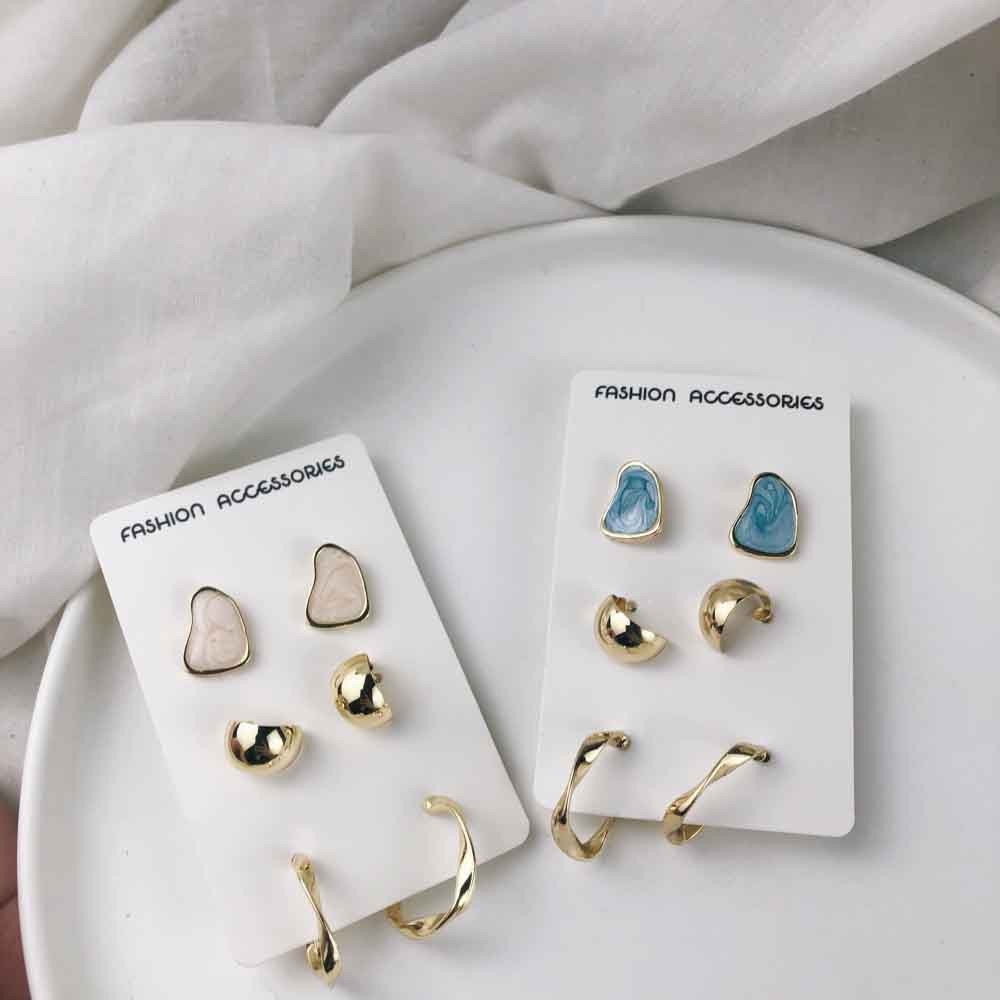 Set 3 đôi hoa tai kiểu dáng độc đáo cá tính thời trang dành cho nữ