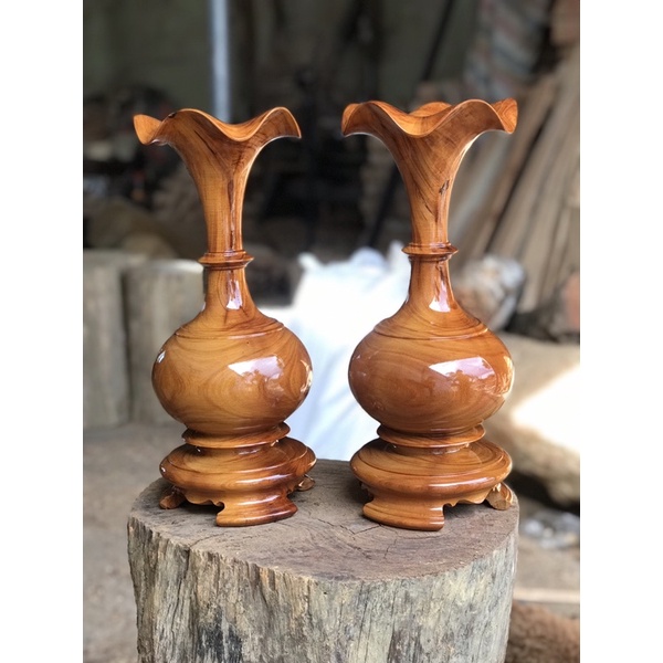 Lục bình hoa gỗ xoan đào môt cặp cao30cm rộng10 cm