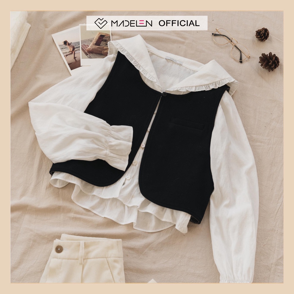 Áo gile dạ nữ MADELEN 1 cúc dáng ngắn freesize