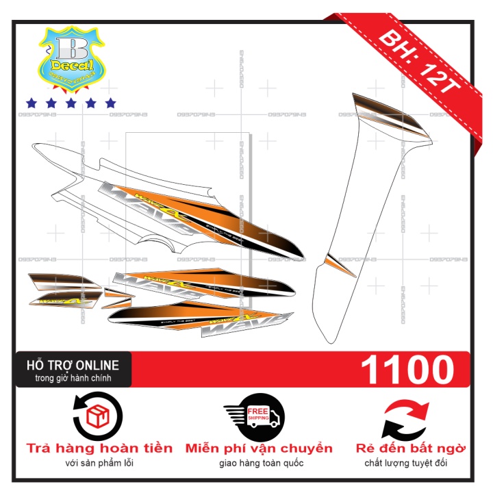 ( Quí khách vui lòng mang ra tiệm cho thợ dán ) Tem wave 2016 cam trắng