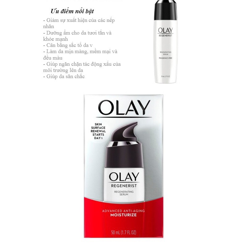 Serum dưỡng da Chống lão hoá Olay Regenerist Advanced Anti Aging Moisturizer Regenerating Serum 50ml Hàng USA