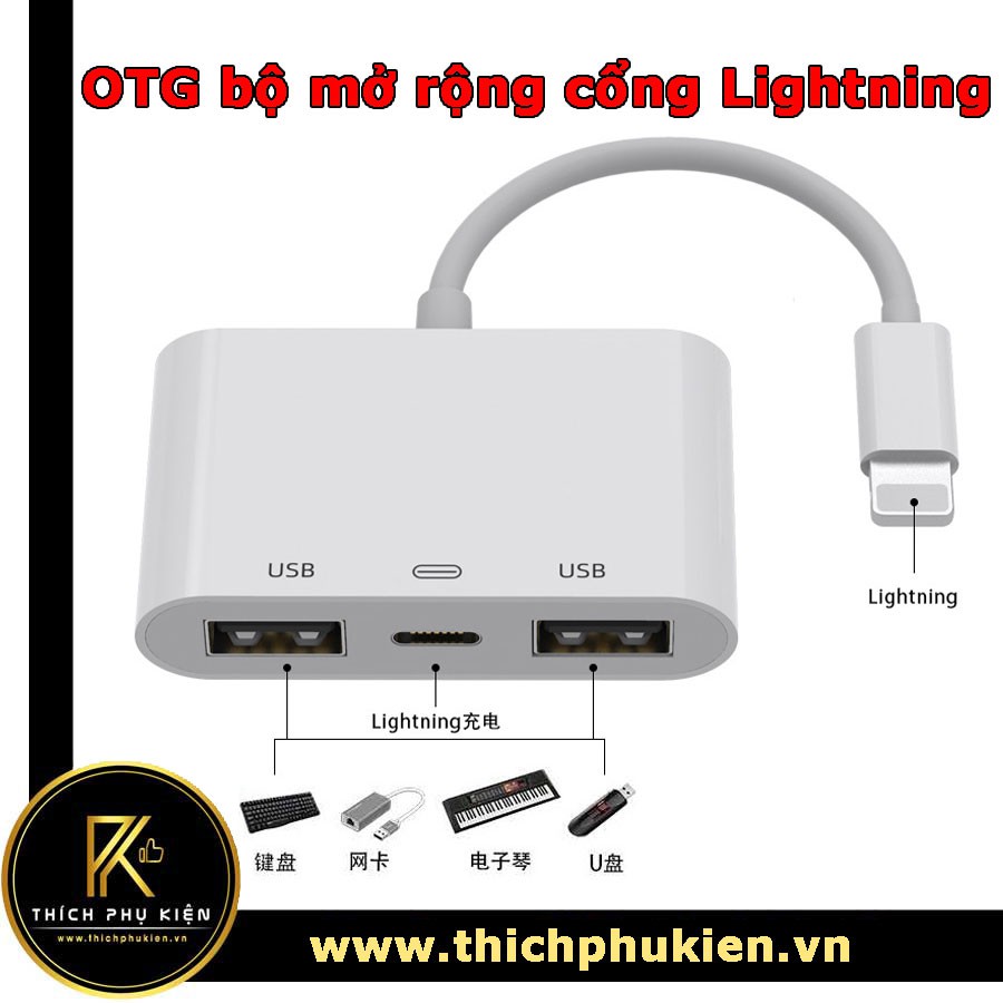 OTG Bộ chuyển đổi dữ liệu iPhone/iPad Lightning ra 2 cổng USB và 1 cổng Lightning