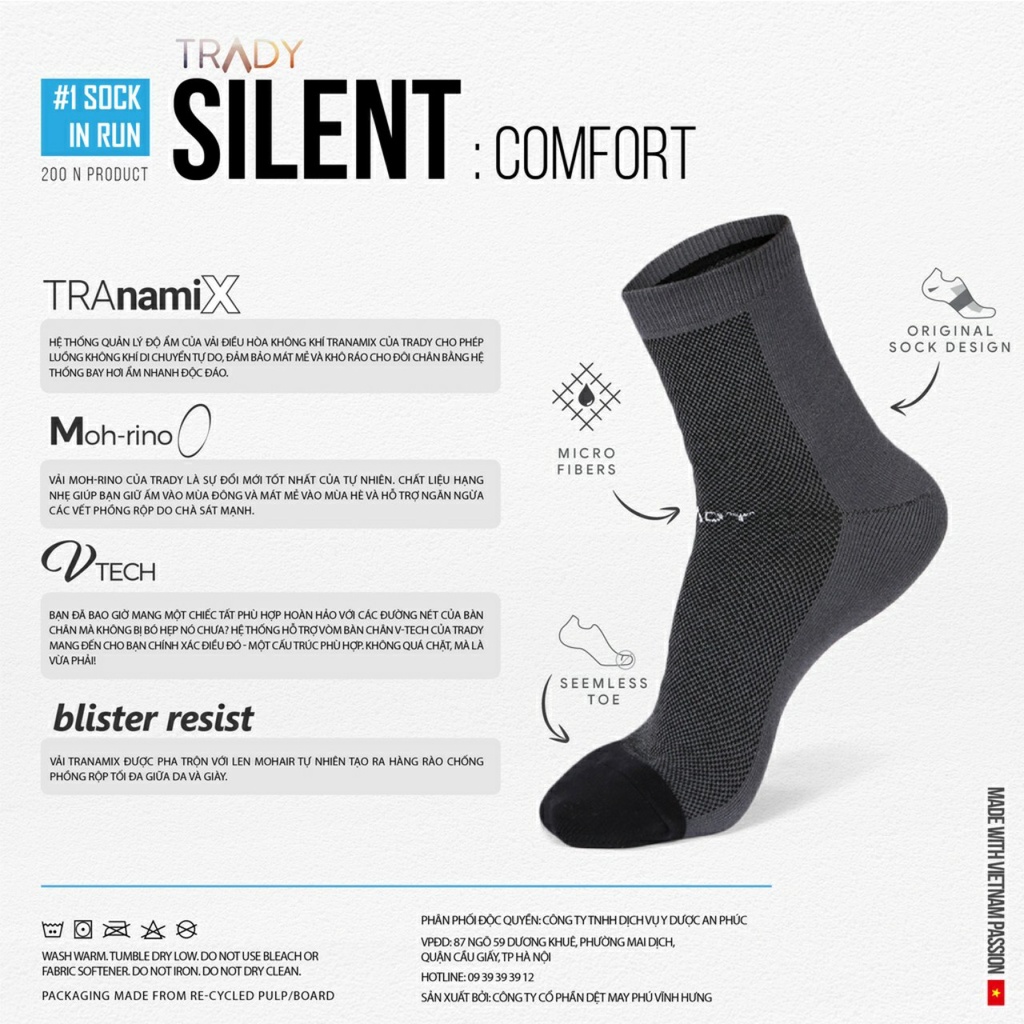 Set combo 5 đôi tất  vớ cổ cao TraDy công nghệ Nano chống hôi chân cho nam, không xù lông khi giặt máy