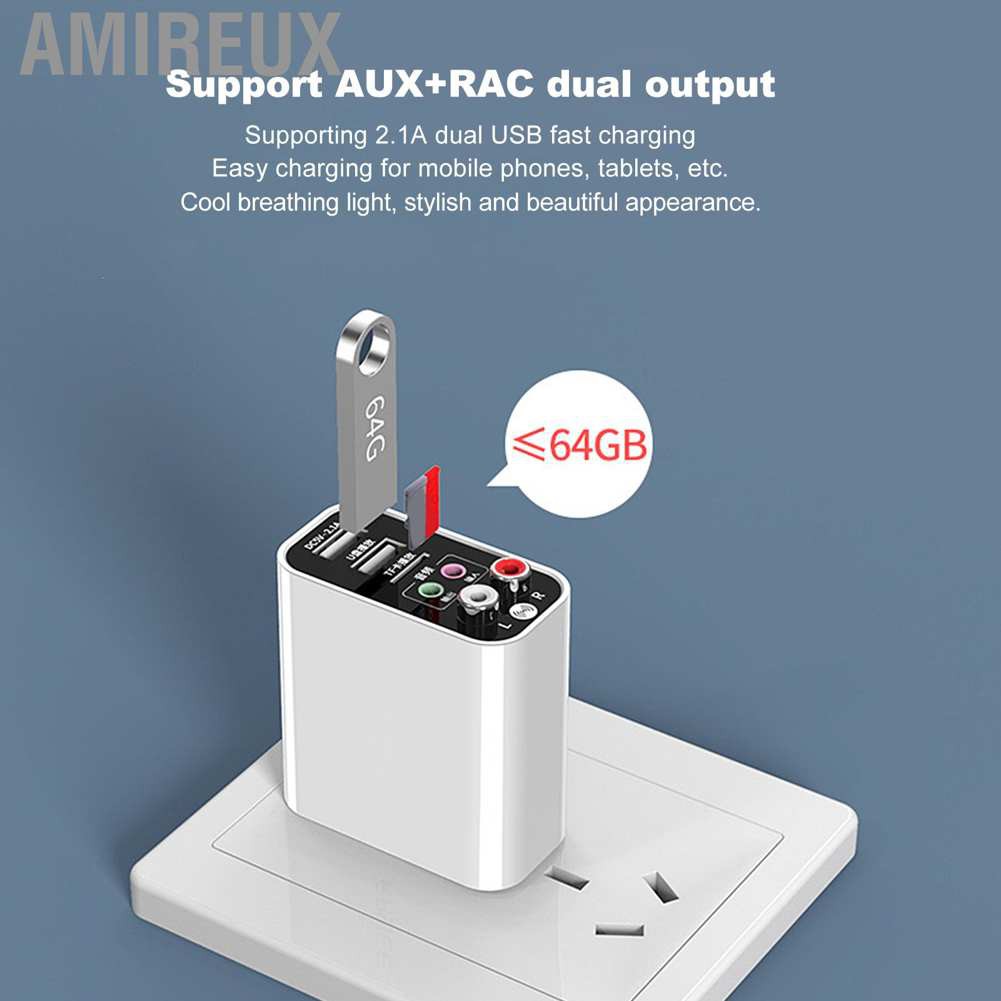 Amireux Bluetooth Adapter 5.0 Receiver Transmitter 3.5mm to Wireless AUX Audio 110‑240V