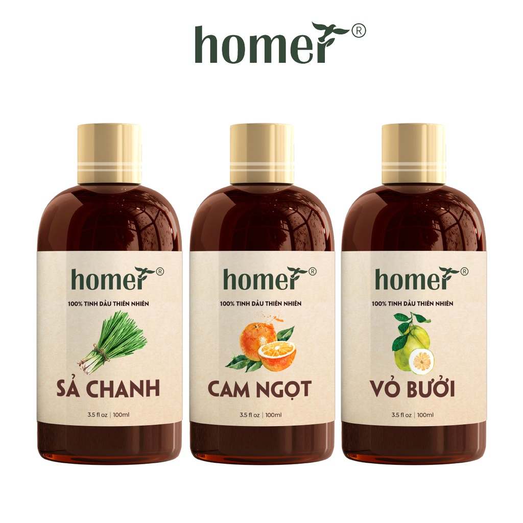 Combo 3 tinh dầu Sả Chanh + Cam Ngọt + Vỏ Bưởi Homer 20ml/chai