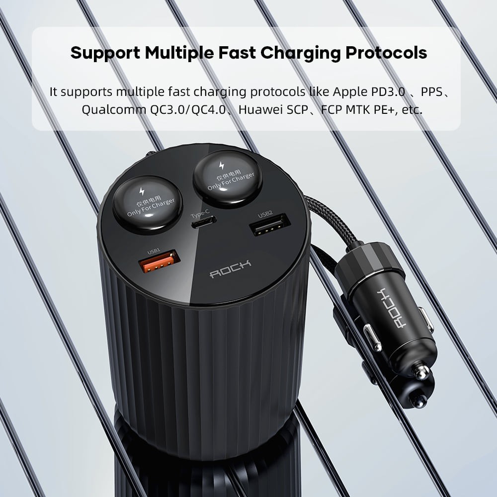 Bộ chia sạc trên xe hơi Rockspace B600 PD Car Charging Cup, màu đen, hàng chính hãng bảo hàng 12 tháng