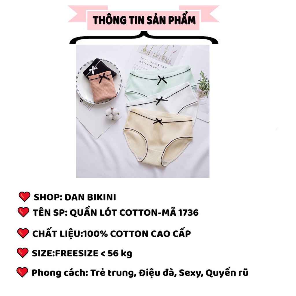 Quần Lót Nữ Cotton cao cấp thiết kế gân tăm viền đen đính nơ siêu xinh MÃ 1736