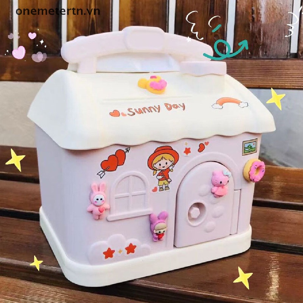 Ống heo tiết kiệm hình ngôi nhà hoạt hình trang trí bàn làm việc cho bé