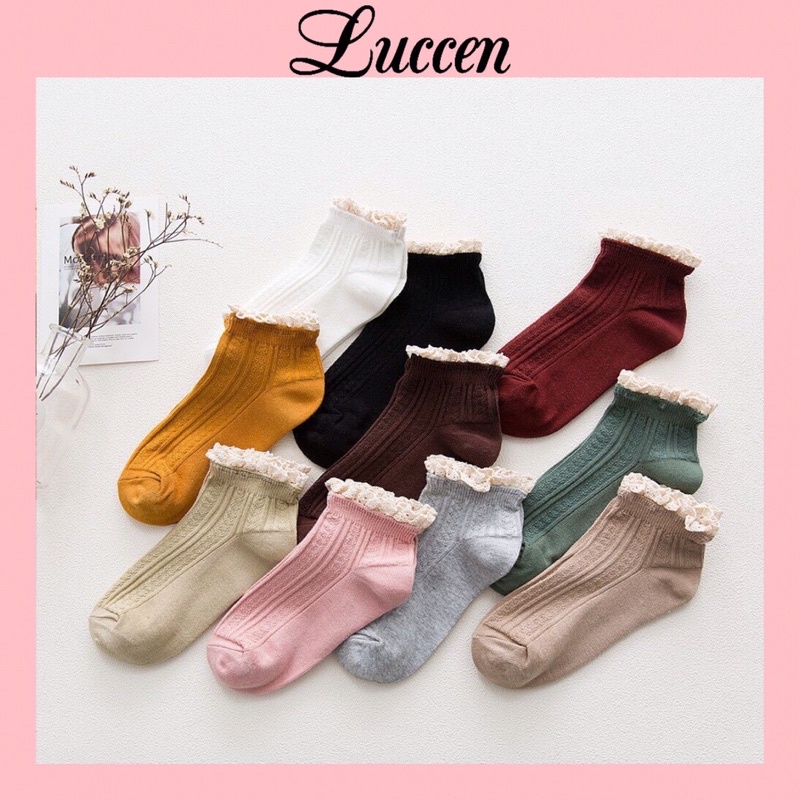 Tất Vớ Nữ Cổ Bèo Nhún Chất Liệu Cotton Gân Tăm T26