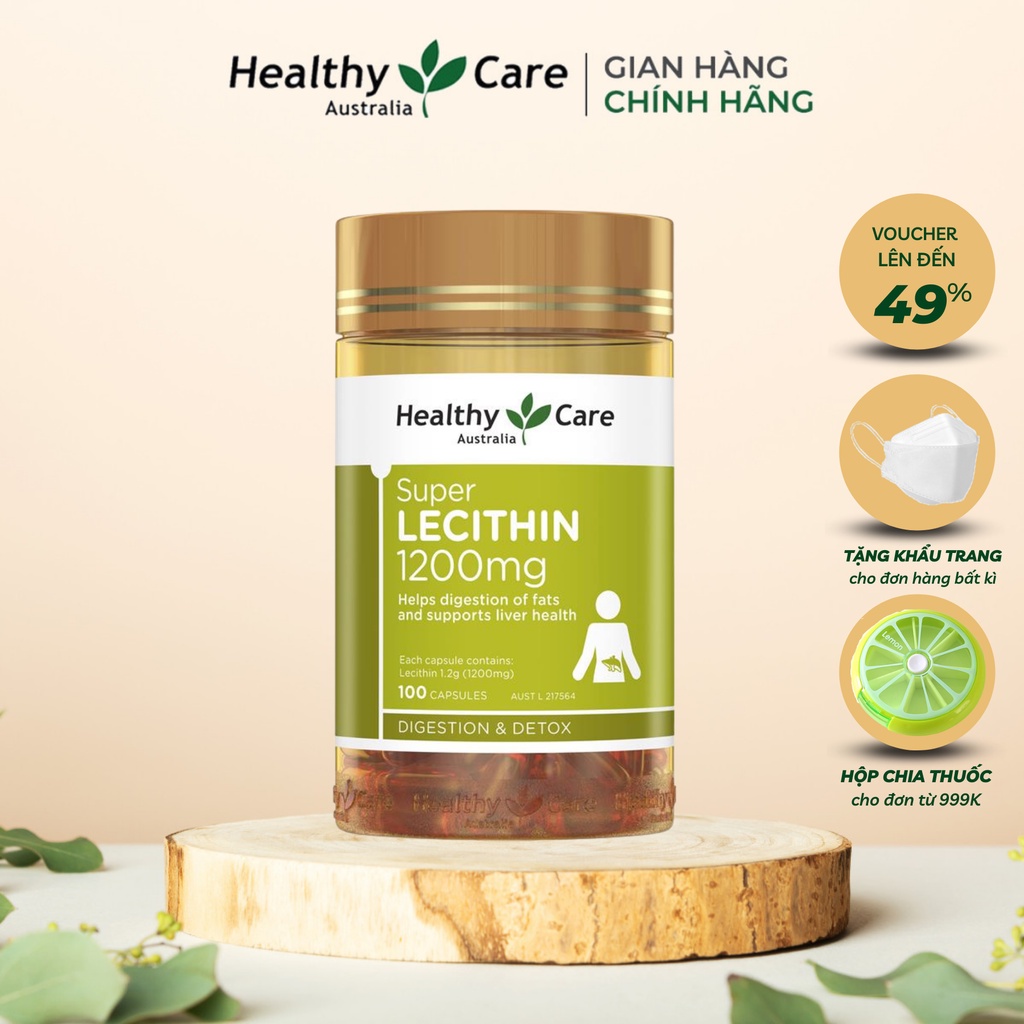 Mầm Đậu Nành Healthy Care Super Lecithin Úc 100 Viên  Điều Hòa Nội Tiết, Cải Thiện Chức Năng Cho Nữ