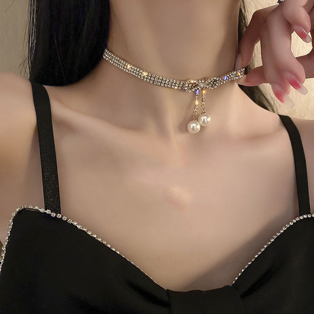 Vòng Cổ Choker Thiết Kế Nơ Đính Ngọc Trai Sang Trọng Thời Trang Mùa Hè Cho Nữ