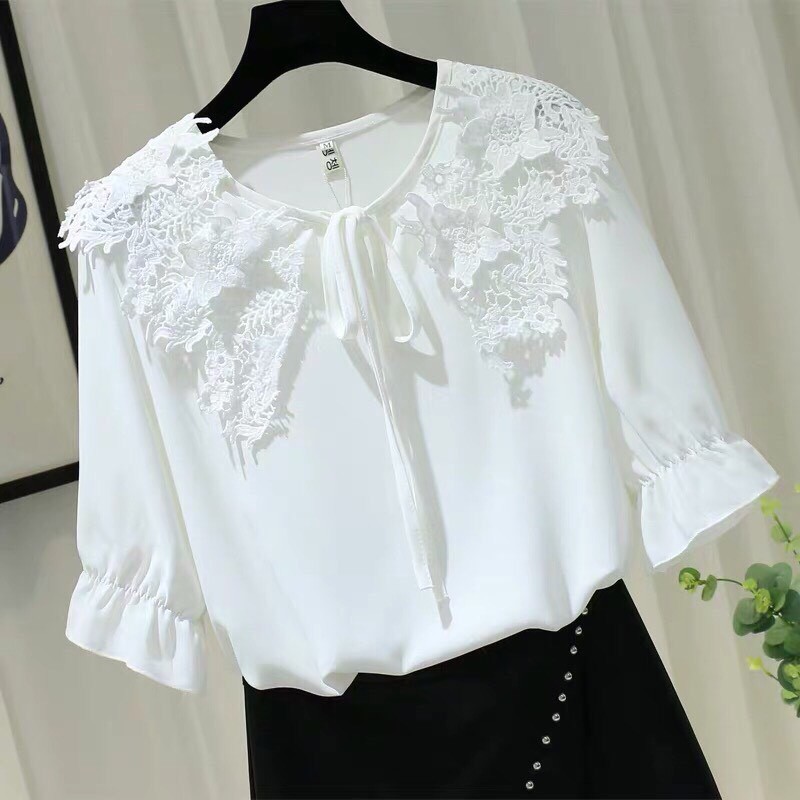 Váy Đầm Thiết Kế Cao Cấp - Áo sơ mi cổ ren hoa