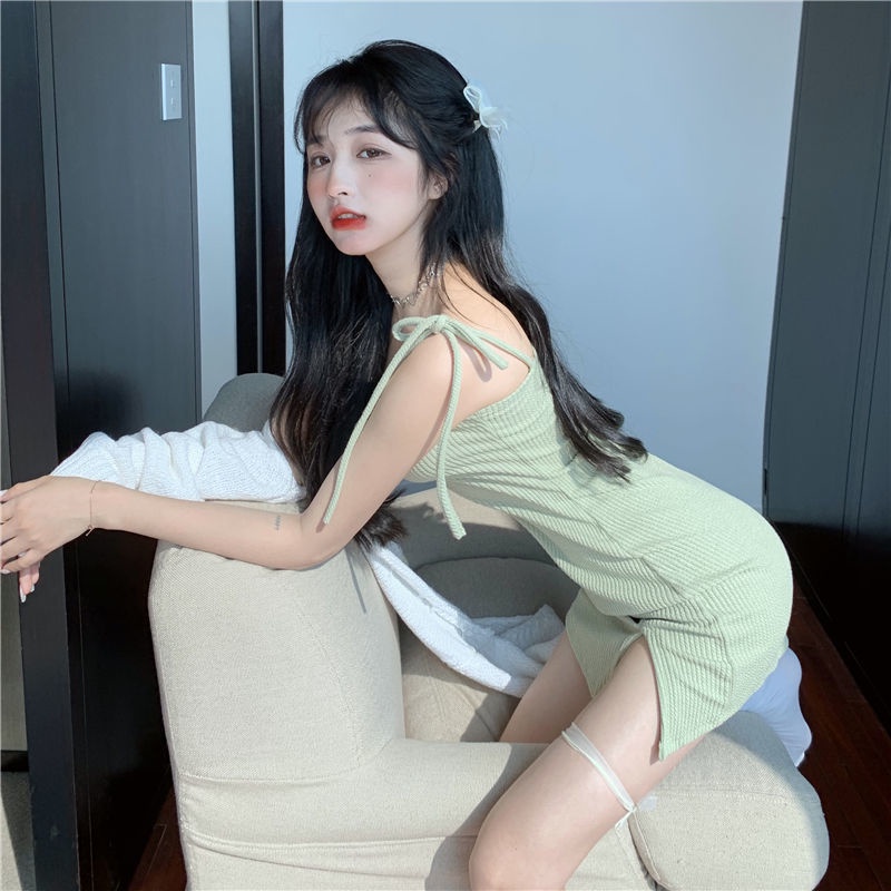 Đầm Ngắn Hai Dây Màu Xanh Lá Nhạt Thời Trang Mùa Hè Hàng Mới 2022 Dành Cho Bạn Nữ
