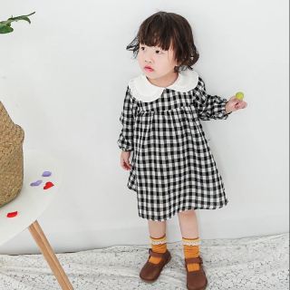 Váy sọc caro cổ bèo cho bé