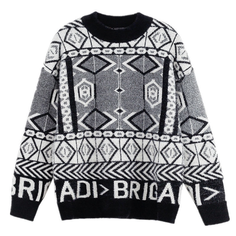 Áo khoác len dày họa tiết kẻ sọc thời trang thu đông 2021 cho nam và nữ