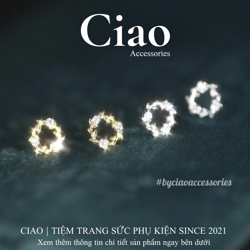 [HOẢ TỐC 1H] Khuyên tai/ Bông tai mạ bạc S925 thiết kế hoạ tiết vòng nguyệt quế Pilla Ciao