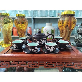 Bộ ấm trà cao cấp Bát Tràng - men khử nâu, đào