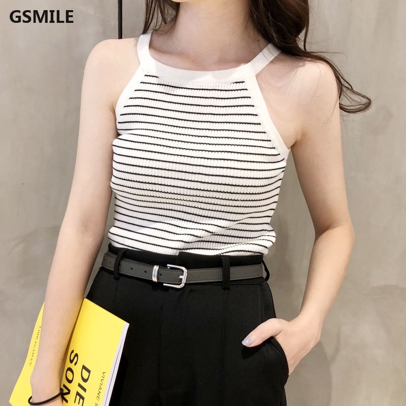 Tank Top Women Korean Trendy Casual Solid Color Knitted Sleeveless Off Tops | BigBuy360 - bigbuy360.vn
