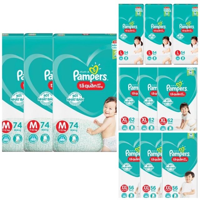 Tả quần pampers m74 / l68 / xl62 / xxl 56 miếng - tặng kèm 4 bóp nhỏ xinh như hình