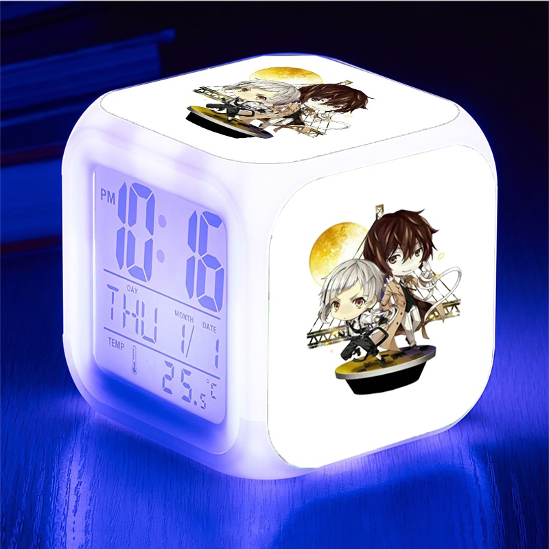 Đồng hồ báo thức để bàn in hình Kaito Kid anime chibi LED đổi màu