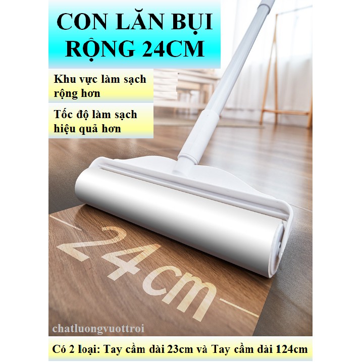 Cây Lăn Bụi 24Cm Làm Sạch Quần Áo, Ga Giường, Sofa, Lông Chó Mèo ( Có 2 Loại Tay Cầm Ngắn 23cm, Tay Cầm Dài 124cm )