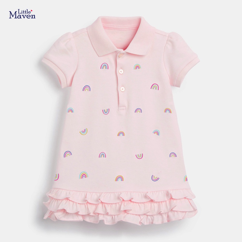 (10-30KG)VÁY POLO DỆT KIM COTTON CHO BÉ GÁI LITTLE MAVEN TAY NGẮN, CÓ CỔ SIZE ĐẠI TRẺ EM 2 3 4 5 6 7 8 TUỔI