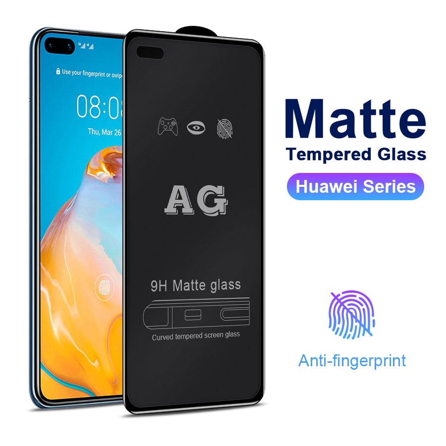 Kính cường lực chống vân tay AG Full Màn Hình cho Huawei P20 Pro P30 Lite P40 Nova 3i 5T 7i 7 SE 8i Y7A Y7P Y5P Y6P Y9S Y6S Y7 Y9 Prime 2019