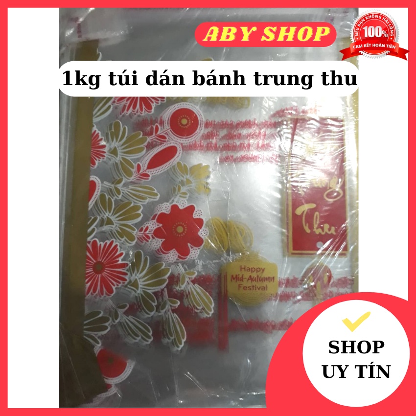 1kg túi dán bánh trung thu 200g-250g-300g ⚡ GIÁ SỐC ⚡ túi đựng bánh trung thu họa tiết bông hoa màu đỏ và nền kem