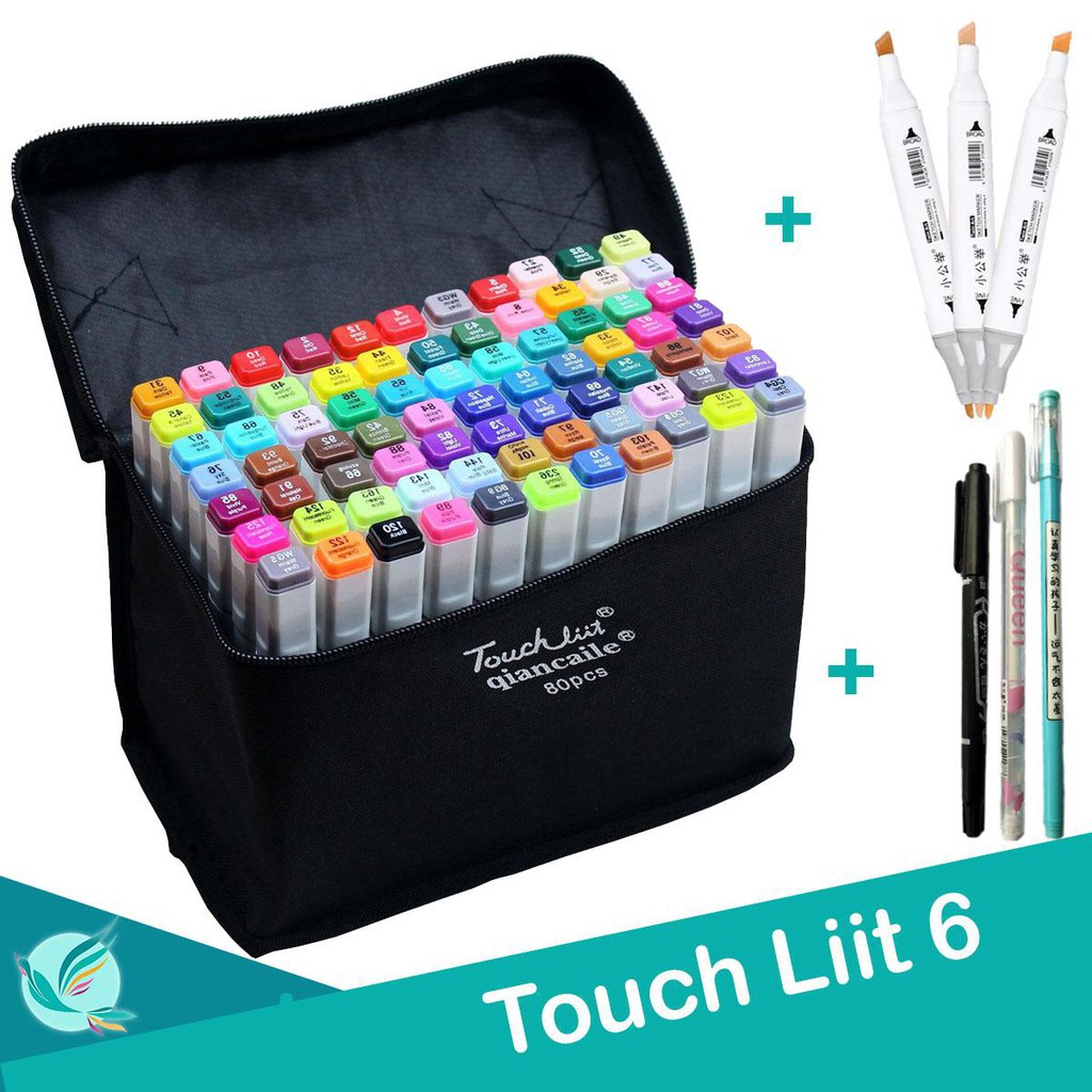 RẺ NHẤT- Bút Marker Touch Liit 6 Túi Vải 30/40/60/80 Màu. Tặng 3 cây da.Bút màu Touchliit  tạo niềm vui,tô màu hạnh phúc