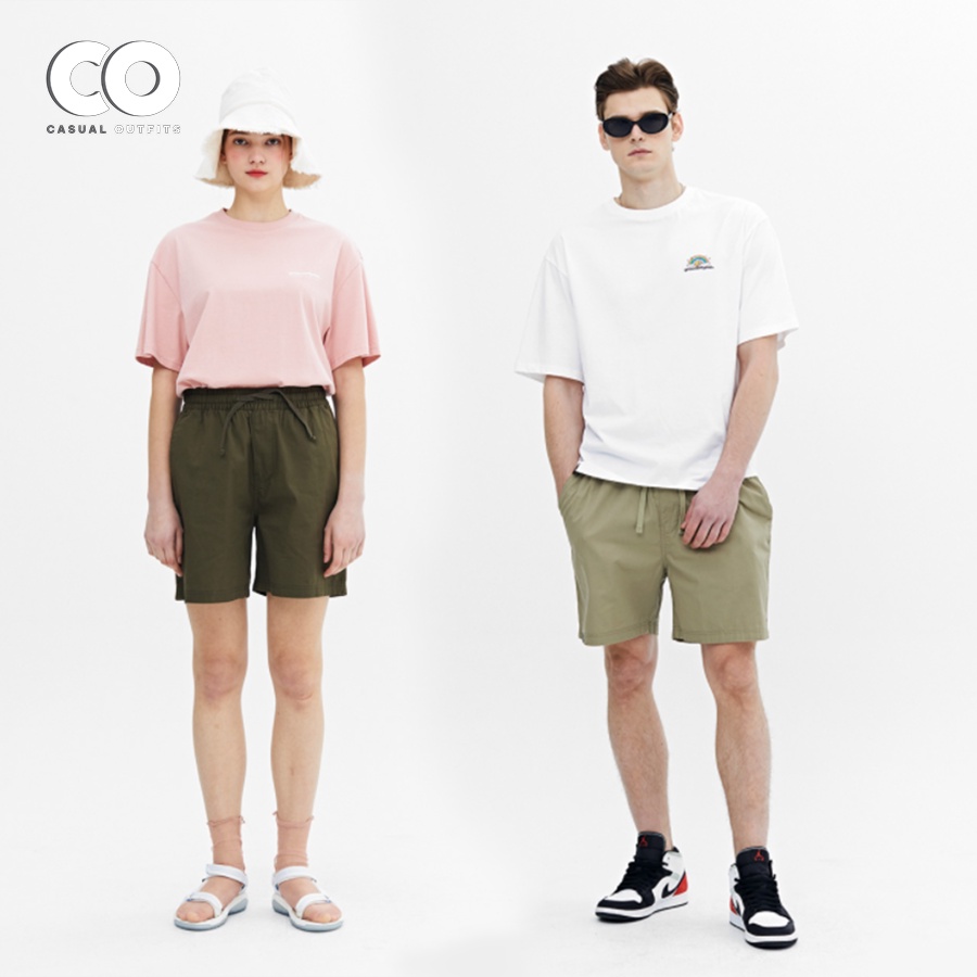 Quần short basic unisex nam nữ form relaxed thoáng mát - Màu Lính
