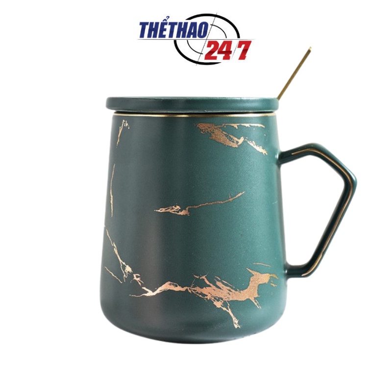 Cốc Uống Cafe, Ly Sứ Uống Trà Văn Phòng 400ml Có Nắp Tặng Kèm Thìa