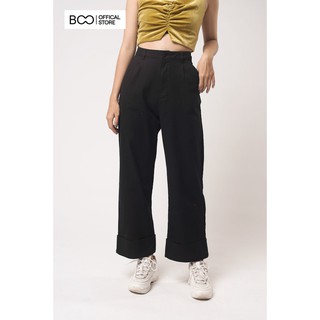 Quần Kaki BOO nữ Dáng Baggy Ống Suông Rộng Gập Gấu Phong Cách Hàn Quốc