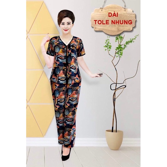 ĐỒ BỘ MẶC NHÀ TRUNG NIÊN TOLE  NHUNG Cài Nút Bigsize